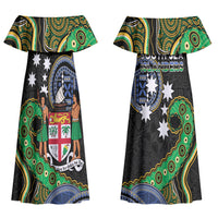 South Sea Islanders And Fiji Couples Matching Off Shoulder Maxi Dress and Long Sleeve Button Shirt Fijian Coat Of Arms And Southern Cross DT05 - Polynesian Pride