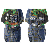 South Sea Islanders And Fiji Couples Matching Off Shoulder Short Dress and Long Sleeve Button Shirt Fijian Coat Of Arms And Southern Cross DT05 - Polynesian Pride