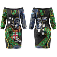 South Sea Islanders And Fiji Couples Matching Off The Shoulder Long Sleeve Dress and Hawaiian Shirt Fijian Coat Of Arms And Southern Cross DT05 - Polynesian Pride