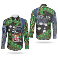 South Sea Islanders And Fiji Couples Matching Off The Shoulder Long Sleeve Dress and Long Sleeve Button Shirt Fijian Coat Of Arms And Southern Cross DT05 - Polynesian Pride