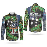 South Sea Islanders And Fiji Couples Matching Puletasi and Long Sleeve Button Shirt Fijian Coat Of Arms And Southern Cross DT05 - Polynesian Pride