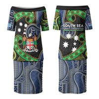 South Sea Islanders And Fiji Couples Matching Puletasi and Long Sleeve Button Shirt Fijian Coat Of Arms And Southern Cross DT05 - Polynesian Pride