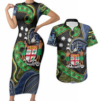 South Sea Islanders And Fiji Couples Matching Short Sleeve Bodycon Dress and Hawaiian Shirt Fijian Coat Of Arms And Southern Cross DT05 Black - Polynesian Pride
