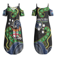 South Sea Islanders And Fiji Couples Matching Summer Maxi Dress and Hawaiian Shirt Fijian Coat Of Arms And Southern Cross DT05 - Polynesian Pride