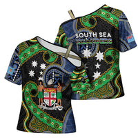 South Sea Islanders And Fiji Cross Shoulder Shirt Fijian Coat Of Arms And Southern Cross DT05 - Polynesian Pride