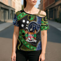 South Sea Islanders And Fiji Cross Shoulder Shirt Fijian Coat Of Arms And Southern Cross DT05 - Polynesian Pride