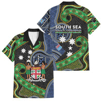 South Sea Islanders And Fiji Family Matching Long Sleeve Bodycon Dress and Hawaiian Shirt Fijian Coat Of Arms And Southern Cross DT05 Dad's Shirt - Short Sleeve Black - Polynesian Pride