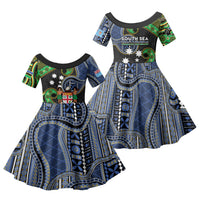 South Sea Islanders And Fiji Family Matching Long Sleeve Bodycon Dress and Hawaiian Shirt Fijian Coat Of Arms And Southern Cross DT05 Daughter's Dress Black - Polynesian Pride