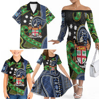 South Sea Islanders And Fiji Family Matching Off The Shoulder Long Sleeve Dress and Hawaiian Shirt Fijian Coat Of Arms And Southern Cross DT05 - Polynesian Pride