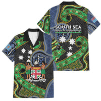 South Sea Islanders And Fiji Family Matching Off Shoulder Maxi Dress and Hawaiian Shirt Fijian Coat Of Arms And Southern Cross DT05 Dad's Shirt - Short Sleeve Black - Polynesian Pride