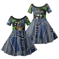 South Sea Islanders And Fiji Family Matching Off Shoulder Maxi Dress and Hawaiian Shirt Fijian Coat Of Arms And Southern Cross DT05 Daughter's Dress Black - Polynesian Pride