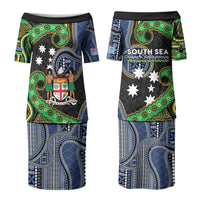 South Sea Islanders And Fiji Family Matching Puletasi and Hawaiian Shirt Fijian Coat Of Arms And Southern Cross DT05 Mom's Dress Black - Polynesian Pride