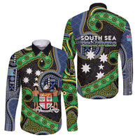 South Sea Islanders And Fiji Family Matching Puletasi and Hawaiian Shirt Fijian Coat Of Arms And Southern Cross DT05 Dad's Shirt - Long Sleeve Black - Polynesian Pride