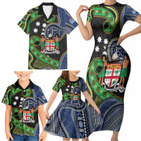 South Sea Islanders And Fiji Family Matching Short Sleeve Bodycon Dress and Hawaiian Shirt Fijian Coat Of Arms And Southern Cross DT05 - Polynesian Pride