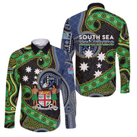 South Sea Islanders And Fiji Family Matching Short Sleeve Bodycon Dress and Hawaiian Shirt Fijian Coat Of Arms And Southern Cross DT05 Dad's Shirt - Long Sleeve Black - Polynesian Pride