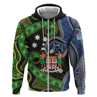 South Sea Islanders And Fiji Hoodie Fijian Coat Of Arms And Southern Cross DT05 Zip Hoodie Black - Polynesian Pride