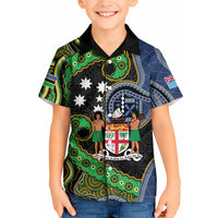 South Sea Islanders And Fiji Kid Hawaiian Shirt Fijian Coat Of Arms And Southern Cross DT05 Kid Black - Polynesian Pride
