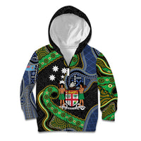 South Sea Islanders And Fiji Kid Hoodie Fijian Coat Of Arms And Southern Cross DT05 Zip Hoodie Black - Polynesian Pride