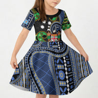 South Sea Islanders And Fiji Kid Short Sleeve Dress Fijian Coat Of Arms And Southern Cross DT05 KID Black - Polynesian Pride