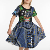 South Sea Islanders And Fiji Kid Short Sleeve Dress Fijian Coat Of Arms And Southern Cross DT05 - Polynesian Pride