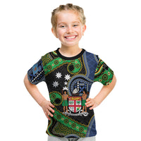 South Sea Islanders And Fiji Kid T Shirt Fijian Coat Of Arms And Southern Cross DT05 Black - Polynesian Pride