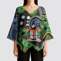 South Sea Islanders And Fiji Kimono Sleeve Blouse Fijian Coat Of Arms And Southern Cross DT05 - Polynesian Pride