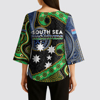 South Sea Islanders And Fiji Kimono Sleeve Blouse Fijian Coat Of Arms And Southern Cross DT05 - Polynesian Pride