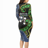 South Sea Islanders And Fiji Long Sleeve Bodycon Dress Fijian Coat Of Arms And Southern Cross DT05 - Polynesian Pride