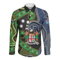 South Sea Islanders And Fiji Long Sleeve Button Shirt Fijian Coat Of Arms And Southern Cross DT05 Unisex Black - Polynesian Pride