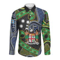South Sea Islanders And Fiji Long Sleeve Button Shirt Fijian Coat Of Arms And Southern Cross DT05 Unisex Black - Polynesian Pride
