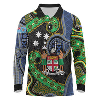 South Sea Islanders And Fiji Long Sleeve Polo Shirt Fijian Coat Of Arms And Southern Cross DT05 Black - Polynesian Pride