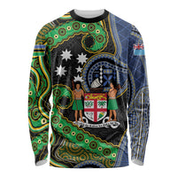 South Sea Islanders And Fiji Long Sleeve Shirt Fijian Coat Of Arms And Southern Cross DT05 Unisex Black - Polynesian Pride