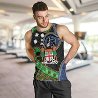 South Sea Islanders And Fiji Men Tank Top Fijian Coat Of Arms And Southern Cross DT05 Black - Polynesian Pride