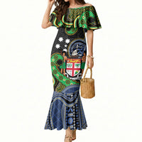South Sea Islanders And Fiji Mermaid Dress Fijian Coat Of Arms And Southern Cross DT05 Women Black - Polynesian Pride