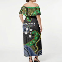 South Sea Islanders And Fiji Off Shoulder Maxi Dress Fijian Coat Of Arms And Southern Cross DT05 - Polynesian Pride