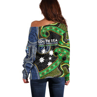 South Sea Islanders And Fiji Off Shoulder Sweater Fijian Coat Of Arms And Southern Cross DT05 - Polynesian Pride