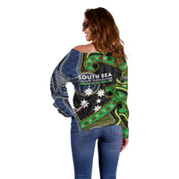 South Sea Islanders And Fiji Off Shoulder Sweater Fijian Coat Of Arms And Southern Cross DT05 - Polynesian Pride