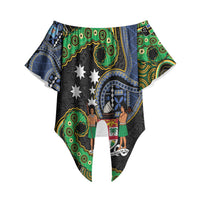 South Sea Islanders And Fiji Off Shoulder Wrap Waist Top Fijian Coat Of Arms And Southern Cross DT05 Black - Polynesian Pride