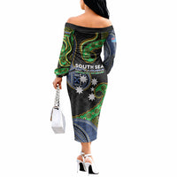 South Sea Islanders And Fiji Off The Shoulder Long Sleeve Dress Fijian Coat Of Arms And Southern Cross DT05 - Polynesian Pride