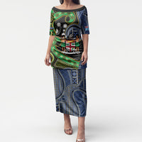 South Sea Islanders And Fiji Puletasi Fijian Coat Of Arms And Southern Cross DT05 Long Dress Black - Polynesian Pride