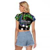 South Sea Islanders And Fiji Raglan Cropped T Shirt Fijian Coat Of Arms And Southern Cross DT05 - Polynesian Pride