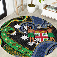 South Sea Islanders And Fiji Round Carpet Fijian Coat Of Arms And Southern Cross DT05 Black - Polynesian Pride