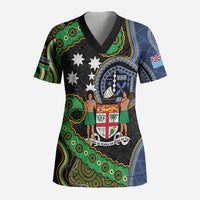 South Sea Islanders And Fiji Scrub Top Fijian Coat Of Arms And Southern Cross DT05 Adult Black - Polynesian Pride