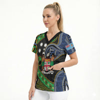 South Sea Islanders And Fiji Scrub Top Fijian Coat Of Arms And Southern Cross DT05 - Polynesian Pride