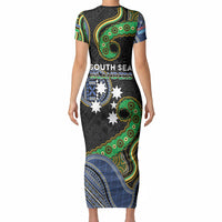 South Sea Islanders And Fiji Short Sleeve Bodycon Dress Fijian Coat Of Arms And Southern Cross DT05 - Polynesian Pride