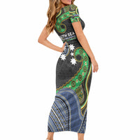 South Sea Islanders And Fiji Short Sleeve Bodycon Dress Fijian Coat Of Arms And Southern Cross DT05 - Polynesian Pride