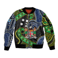 South Sea Islanders And Fiji Sleeve Zip Bomber Jacket Fijian Coat Of Arms And Southern Cross DT05 Unisex Black - Polynesian Pride