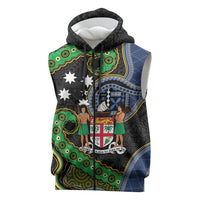 South Sea Islanders And Fiji Sleeveless Zip Hoodie Fijian Coat Of Arms And Southern Cross DT05 Black - Polynesian Pride
