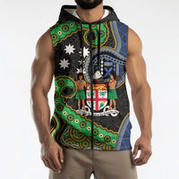 South Sea Islanders And Fiji Sleeveless Zip Hoodie Fijian Coat Of Arms And Southern Cross DT05 - Polynesian Pride