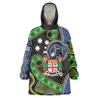 South Sea Islanders And Fiji Wearable Blanket Hoodie Fijian Coat Of Arms And Southern Cross DT05 One Size Black - Polynesian Pride